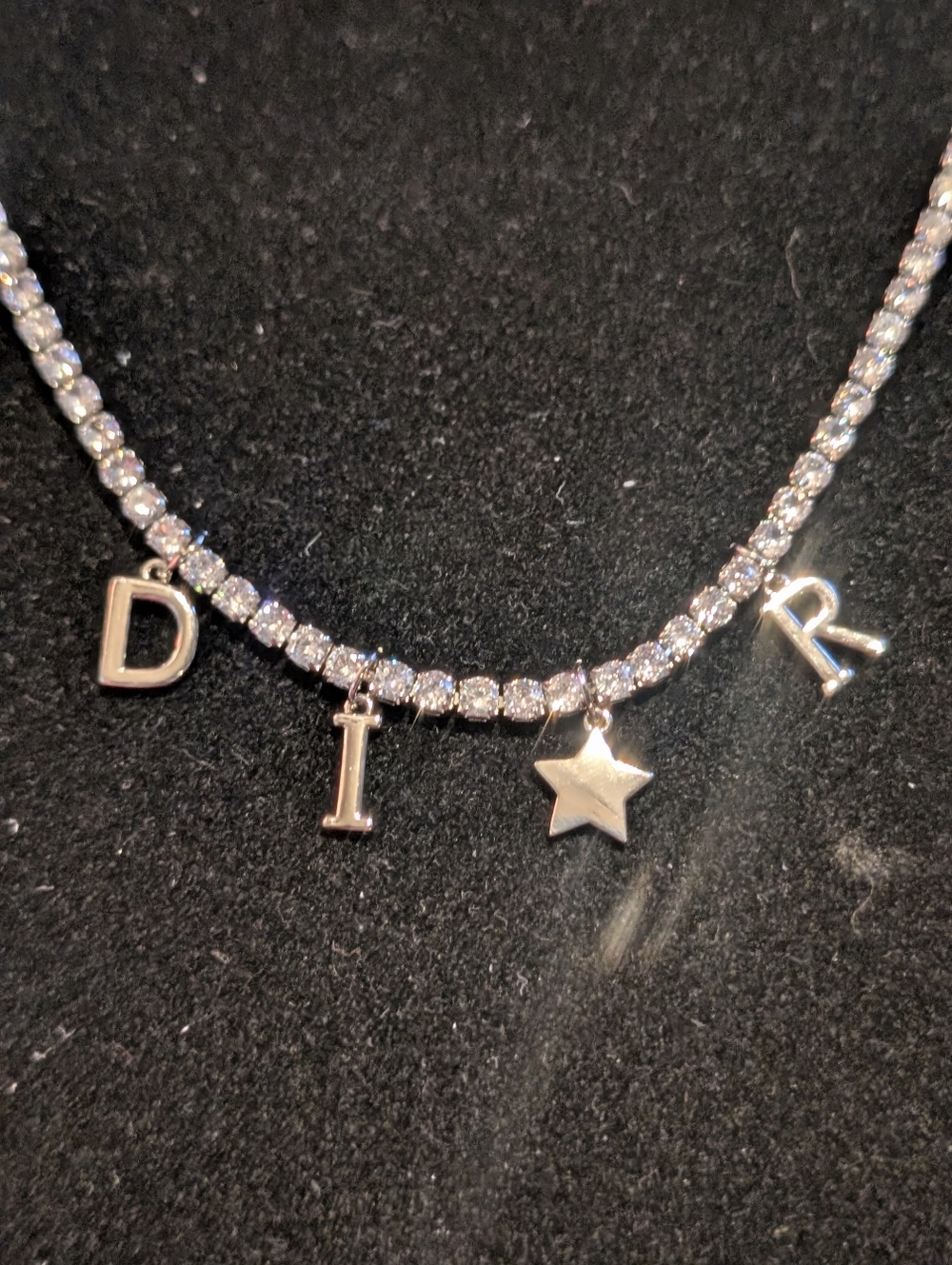 Silver Letter & Star Tennis Necklace - D I⭐R Letters